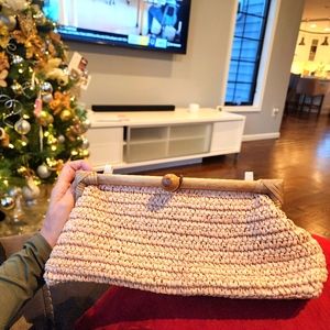 Knitted Straw Clutch Purse Gold-tone Chain included